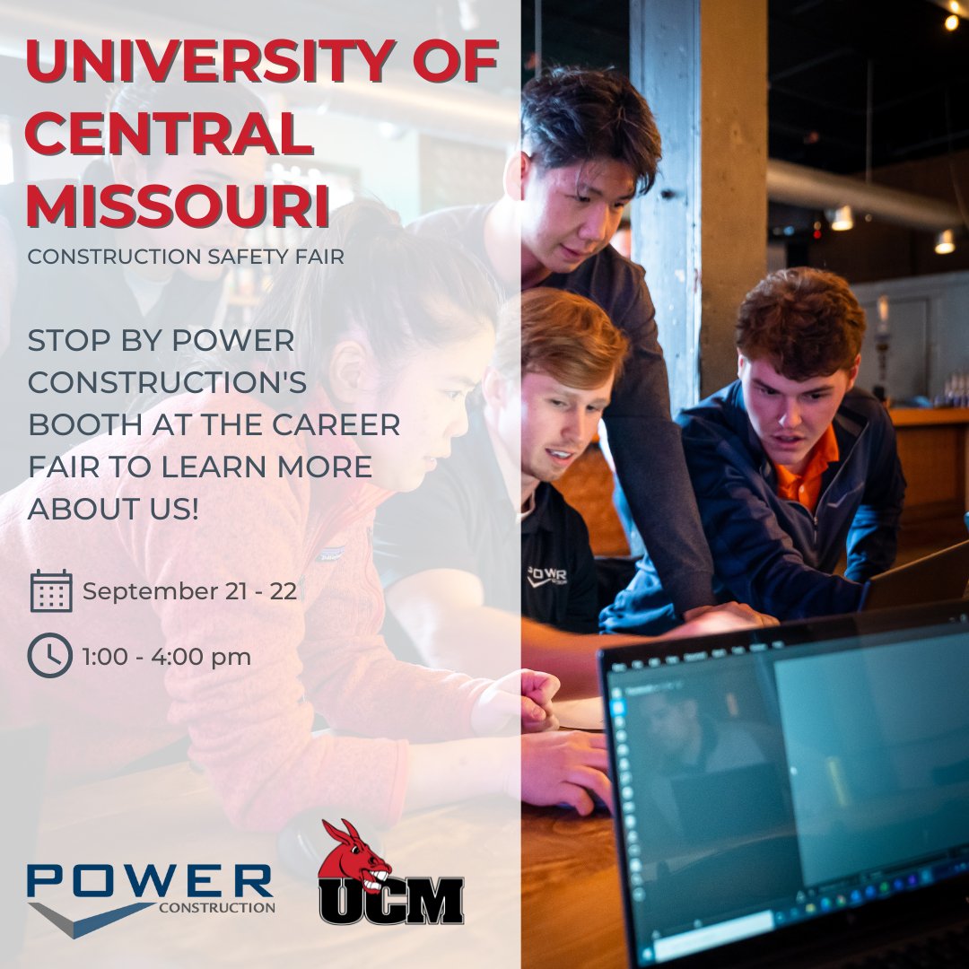 Busy day for college recruiting! We look forward to meeting you, University of Central Missouri! #careersinconstruction #careersinsafety #Poweryourcareer #GrowwithPower #internship #ChooseUCM #recruiting <a href="/UCentralMO/">University of Central Missouri</a>