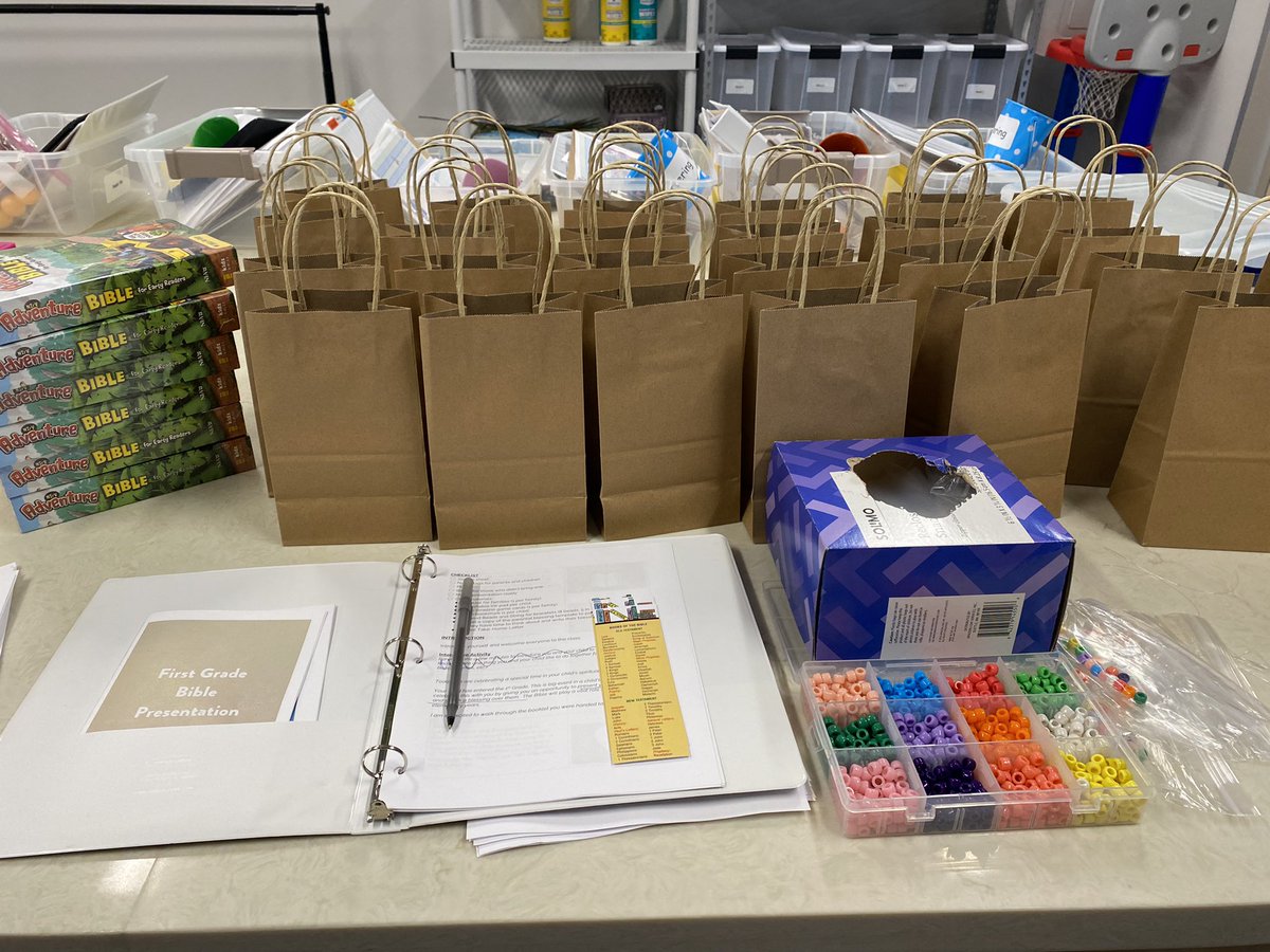 cassiandcaptd's tweet photo. Sometimes ministry is long and draining, but sometimes you get to stop and prepare for First Grade Bible. I love these days. Praying for these students to receive their Bibles and enjoying the soothing routine of sorting. https://t.co/WtF8vBqM67