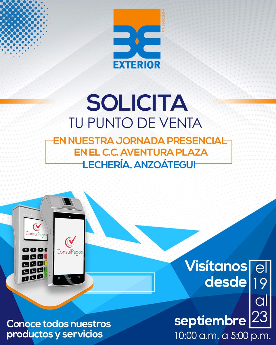 BancoExterior's tweet photo. Solicita tu punto de venta en el C.C Aventura Plaza, Lechería, Edo Anzoátegui contamos con facilidades de pago
Acércate a nuestro stand desde el 19 al 23 de septiembre, de 10:00 a.m. a 5:00 p.m
#BancoExterior #ConsulPagos #Negocios #PuntoDeVenta #Lechería #Anzoátegui #Venezuela https://t.co/CMjOoh83Fg