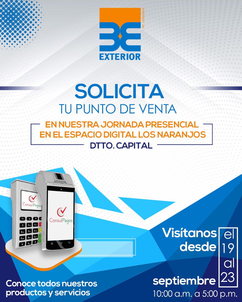 BancoExterior's tweet photo. Solicita tu punto de venta en Caracas, contamos con facilidades de pago.
Acércate a nuestro Espacio Digital Los Naranjos desde el 19 al 23 de septiembre, de 10:00 a.m. a 5:00 p.m.
#BancoExterior #ConsulPagos #Negocios #PuntoDeVenta #Caracas #DistritoCapital #Venezuela https://t.co/YhovtxNtLf
