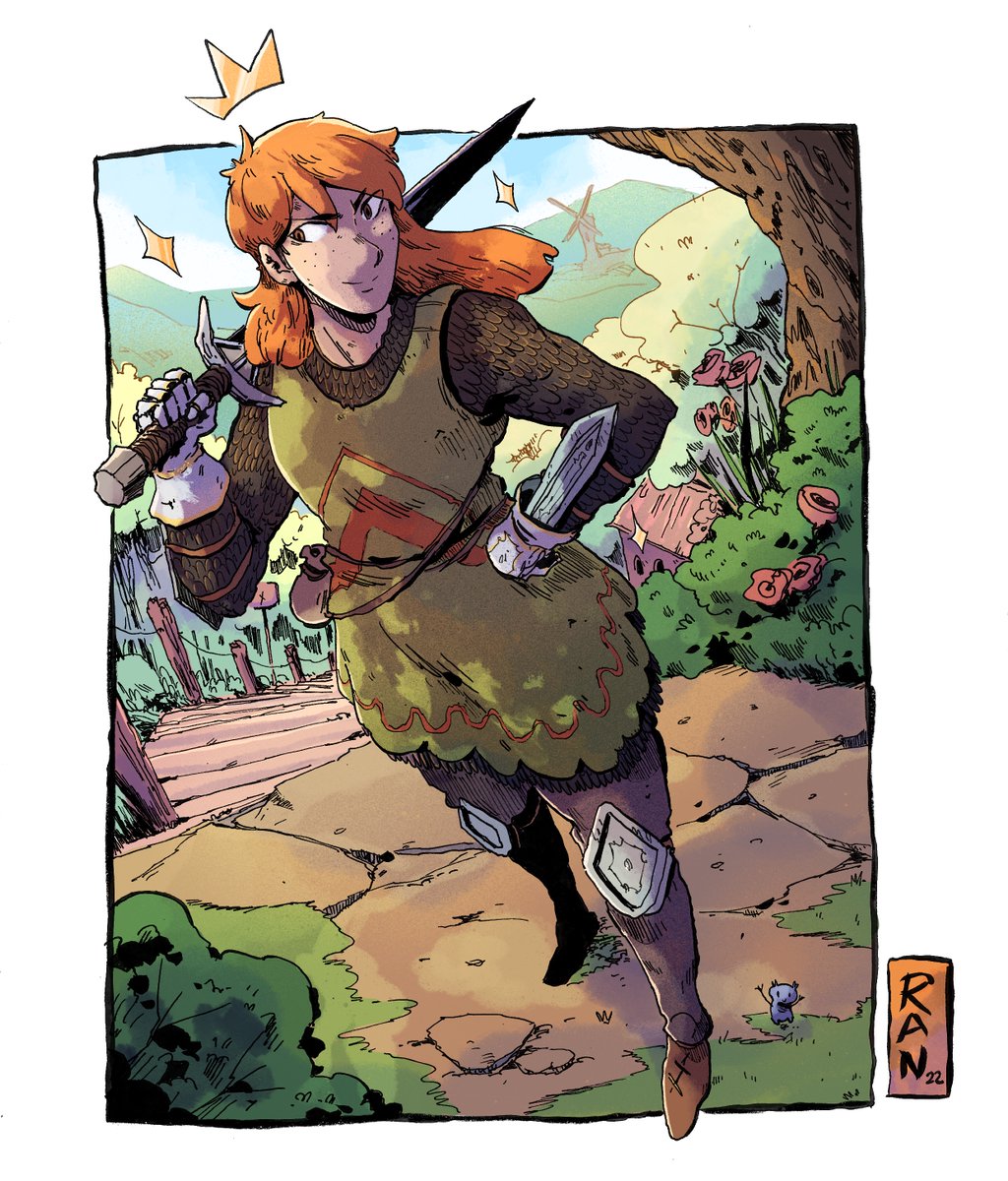 La Chevaleresse - DTIYS de <a href="/beaulin_titouan/">Titouan Beaulin</a> et @ElsaZeldaRosa !
Encrage au tradi, j'ai vraiment rouillé, puis mon scanner est naze! (le trait est un peu trop saturé par rapport à l'originale sur la feuille quoi ta compris laisse moi)