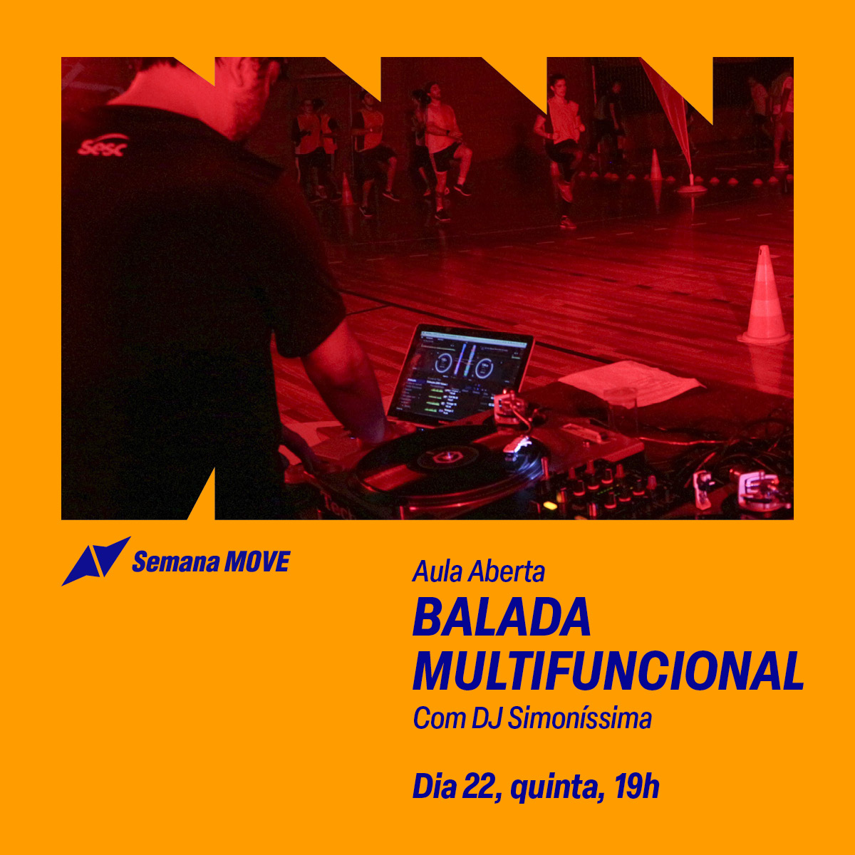 Já pensou uma atividade para se divertir e de quebra cuidar da saúde física e mental?🕺💿

  Aula Aberta
Balada Multifuncional Com DJ Simoníssima.

Dia 22, quinta, 19h às 20h30
Circo. 12 anos. Vagas limitadas. 
Retirada de pulseiras no local com 30 min de antecedência. Grátis