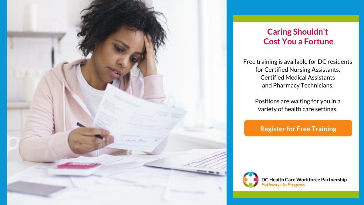 Caring shouldn't cost you a fortune. Free training is available for DC residents in positions within a variety of health care settings. Go to dchealthcareers.org/start-your-car…. #dchealthcareers
