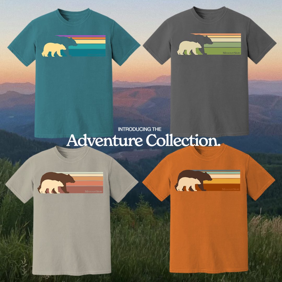 MoStateBkstore's tweet photo. Introducing our new Adventure Collection!

Coming in a variety of new colors, these shirts are perfect for the fall season. Get yours now before it's too late! Shop in-store or online today. #adventurecollection #missouristate https://t.co/muyx1CteQA