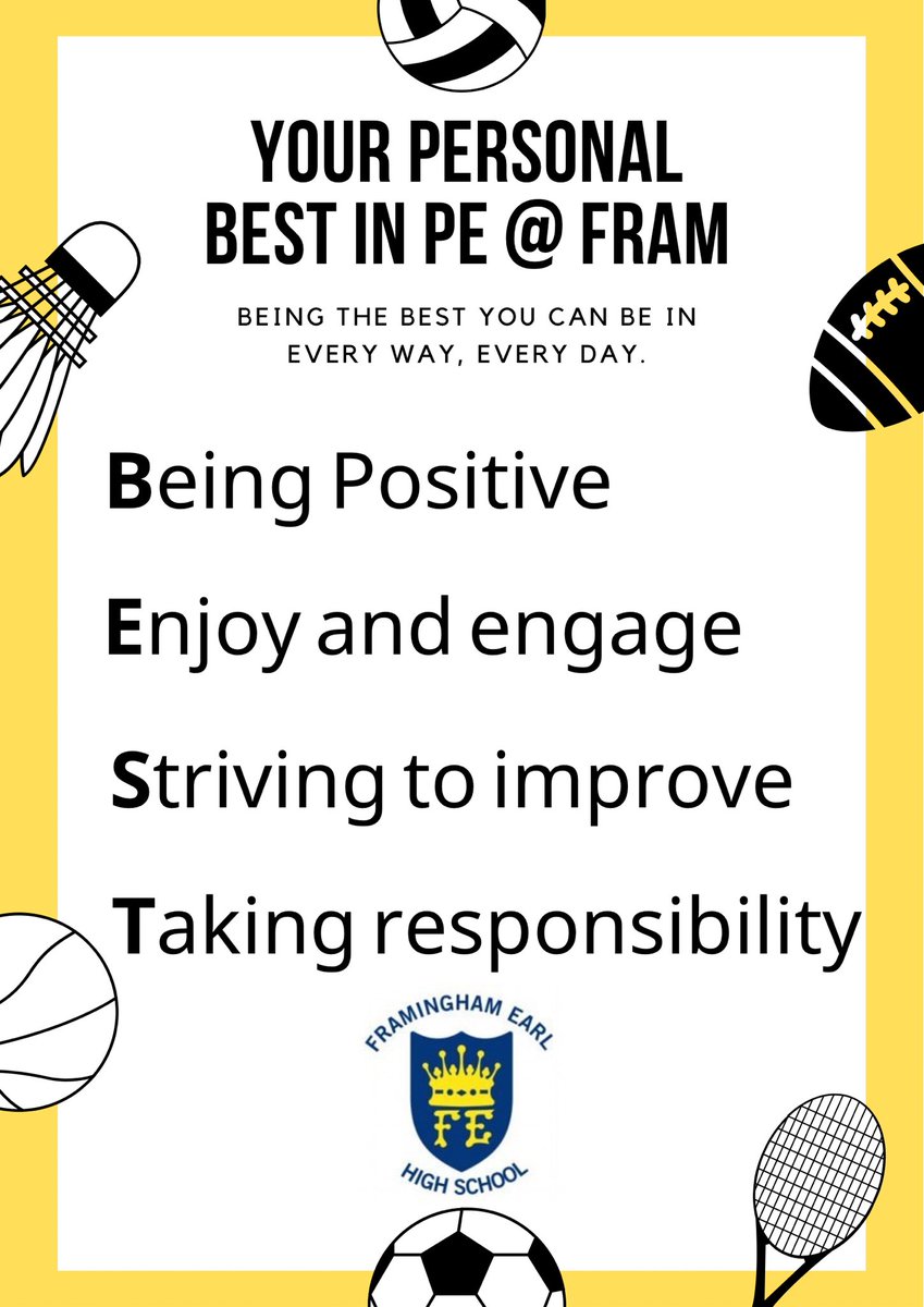 It’s been a brilliant start to term <a href="/FramearlPE/">Framingham Earl PE</a> We have been so impressed with each student doing their BEST in each lesson. There has been a great atmosphere in each class. Well done everyone #beyourbest