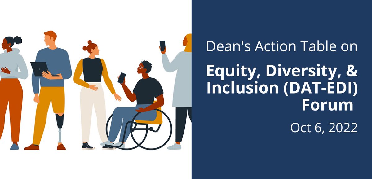 The <a href="/QueensUHealth/">Queen's Health Sciences</a> Dean's Action Table on Equity, Diversity, &amp; Inclusion Forum is back Oct 6! 

Join us for a collaborative, interactive, accessible, &amp; inclusive day where we will engage the seven (7) DAT-EDI working groups on their findings. Register ➡️ healthsci.queensu.ca/academics/edi/…