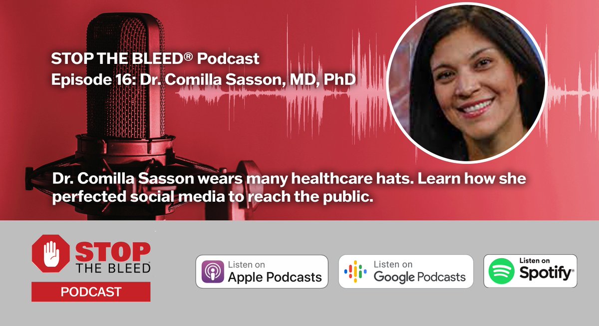 New #stopthebleed #Podcast Episode #16: Learn how Dr. Comilla Sasson @comilla_s, MD PhD, ED physician, public health PhD researcher, VP Science and Innovation at the @American_Heart, mom, and founder of CO2 Check perfected #socialmedia to reach the public. spotifyanchor-web.app.link/e/LfdhRe1Bvtb