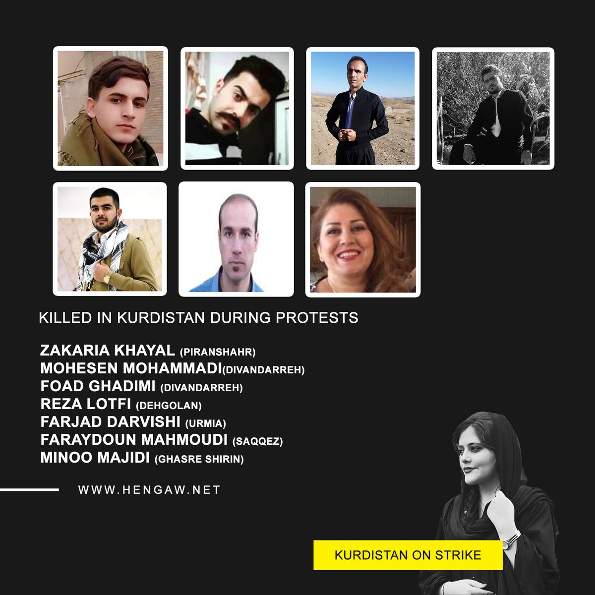 ameddicleT's tweet photo. Killed in Iran-Kurdistan during protests
#FoadGhadimi from Divandareh
#MohsenMohamadi from Divandareh
#ZakariaKhayal from Piranshahr
#FarjadDarvishi from Urmia
#RazaLotfi from Dehgolan
#MinoMajidi from Ghasre-Shirin
#FaraidounMahmoudi from Saqqez

#JinaAmini 

Via @Hengaw_English https://t.co/F7KzUNgHPQ