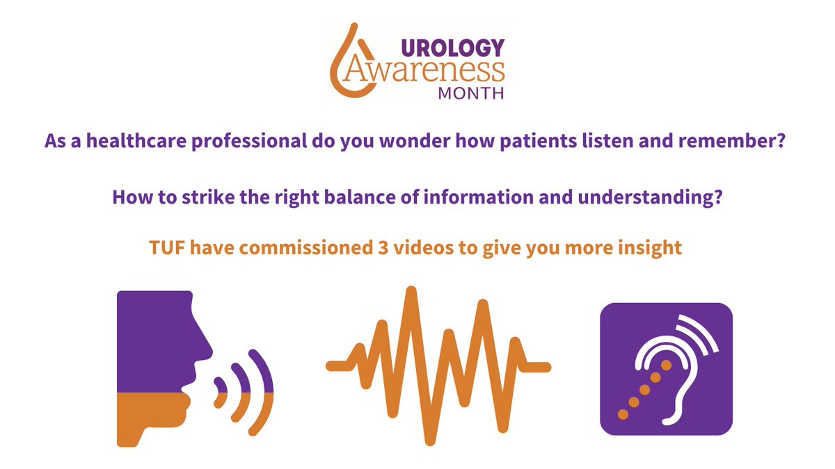 TUF_tweets's tweet photo. As a healthcare professional do you wonder how patients listen and remember? How to strike the right balance of information and understanding? The THIRD of our 3 short TUF commissioned videos will be available tomorrow to give you more insight #urologyhealth #UAM22 #TUF https://t.co/TGLSuEgf3L