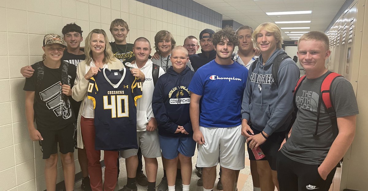 Our players recognized Mrs. Hope today is a teacher who has made an impact on them. Mrs. Hope, proudly wear your Cossack jersey on Friday night! GO COSSACKS!!!