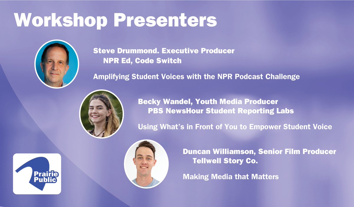Our fall professional development course, Amplifying Student Voices, kicks off on Thursday, October 20, with a live workshop — and we're excited about the great presenters we've lined up to explore classroom media and student voice. 

Learn more here: 
prairiepublic.org/education/ampl…