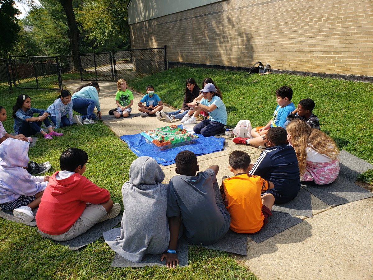 Cre8tiveLib's tweet photo. @es_flower 5th graders and teachers enjoyed being outside to learn about the Chesapeake Bay Watershed with the talented @ANSgina.  We are grateful for our partnership with @GreenKidsANS as we strive to become @MAEOE_MD Green School! https://t.co/JmWTkf3HHn