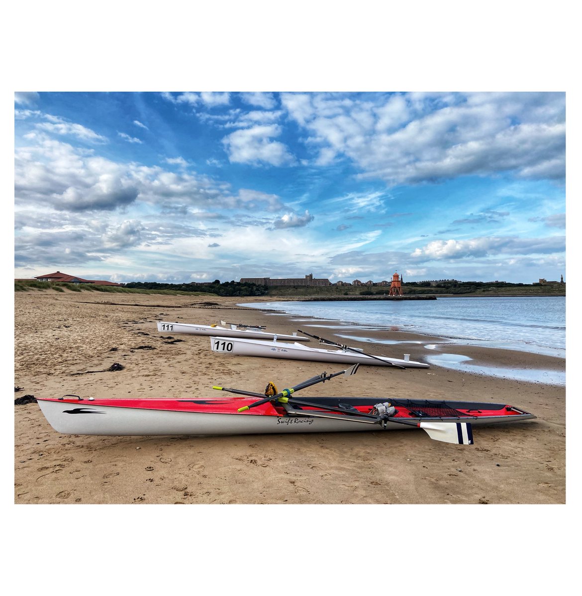 Training at Littlehaven beach in South Shields, just over the river from Tynemouth Haven. The new <a href="/SwiftRacingUK/">Swift Racing Boats</a> Elite Carbon boat is great, light and manoeuvrable. Here <a href="/FlowerdewHal/">Hal Flowerdew</a> is practising getting off the boat and sprinting to the finish, helped by Natacha. <a href="/TynemouthRC/">Tynemouth Rowing</a>