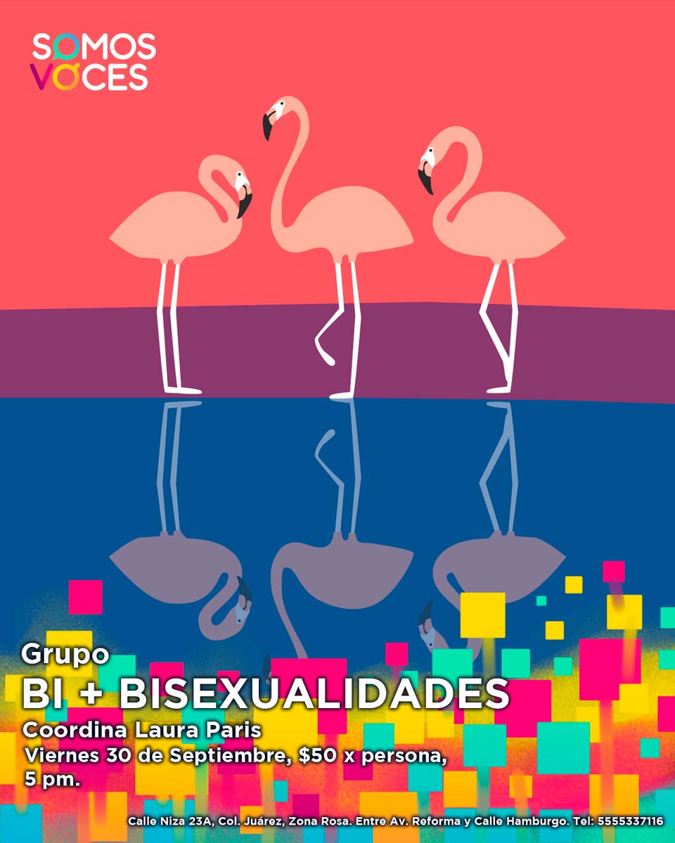 Agéndalo: el viernes 30 de septiembre a las 5 pm en #SomosVoces será la sesión del grupo Bi+ Bisexualidades, coordinado por <a href="/lauraparis3/">laura_paris</a>, autora del libro Ni 1/2 heterosexual, ni 1/2 homosexual, soy #bisexual, publicado por <a href="/AltresCostaAmic/">Altres Costa-Amic Editores</a>. Costo: $50 por persona. 💗💜🤍💙