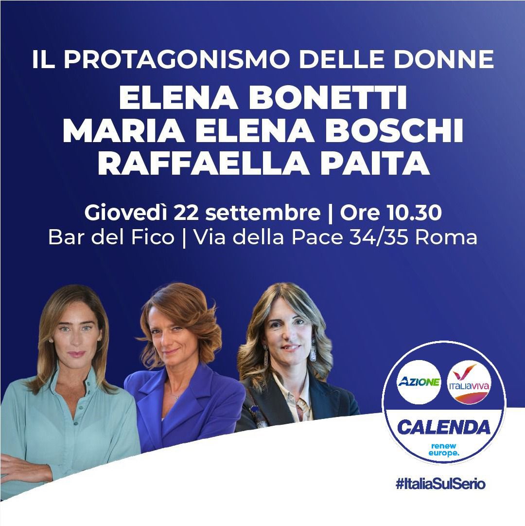 Donne protagoniste della politica, del lavoro, della cultura.
Ne parliamo  domani giovedì 22 settembre alle 10.30 con Maria Elena Boschi, la ministra Elena Bonetti e Raffaella Paita. 
#AzioneItaliaViva #italiasulserio