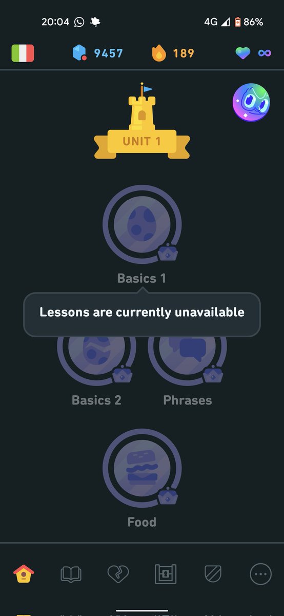 coolkittten14's tweet photo. @duolingo is there a reason why it's saying my lessons are unavailable on the app? https://t.co/0KCofxjeEK