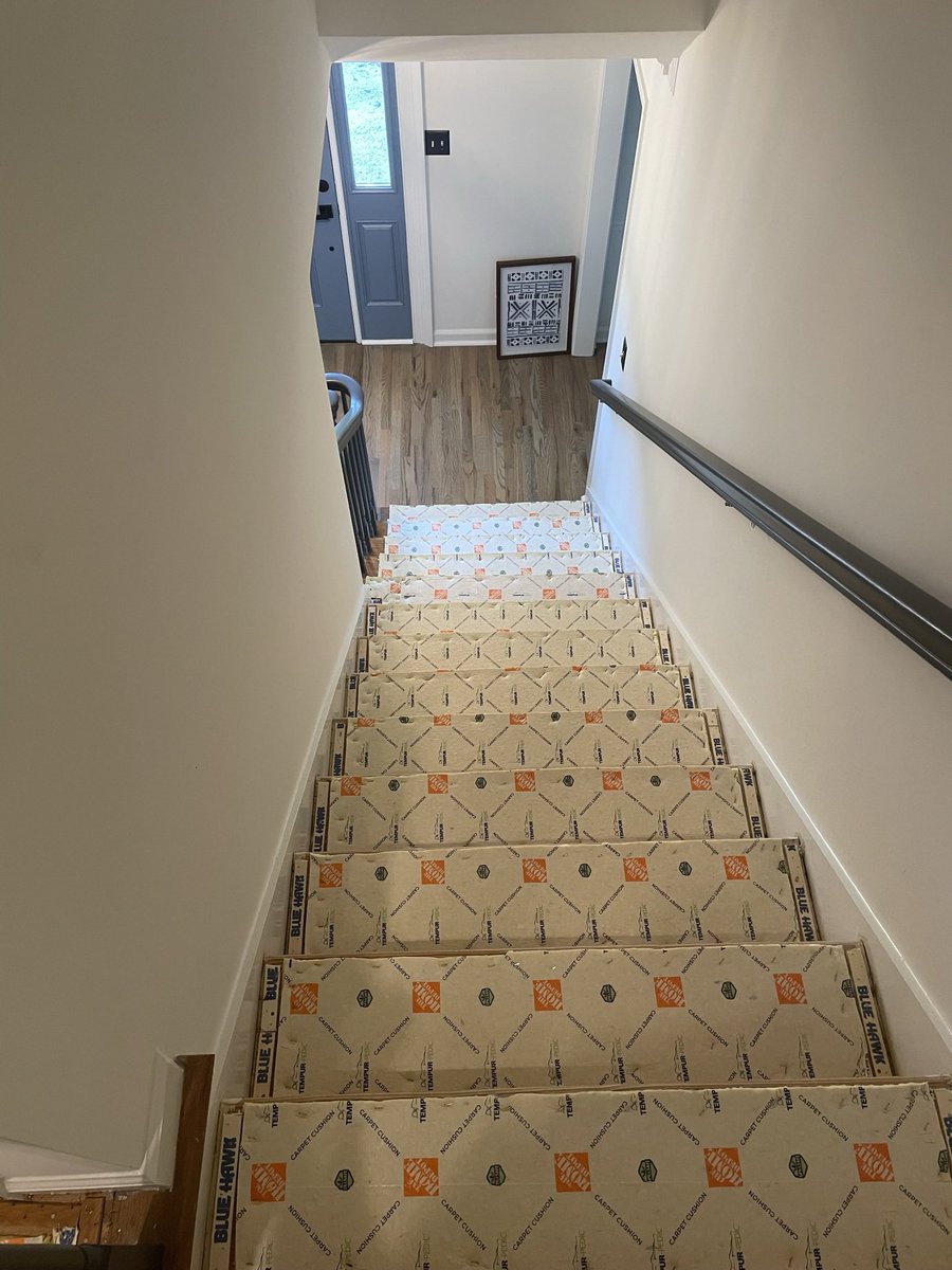 ryan_s_schwartz's tweet photo. @HomeDepot came to install carpet yesterday and this is how they left the floor and stairs.. unreal Home Depot #dobetter https://t.co/fCyKtv1ypv