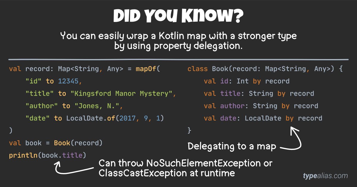 Did you know? In #Kotlin, you can quickly &amp; easily turn a map into the properties of a class, by using property delegation.