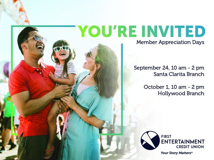 Firstent's tweet photo. We can't wait for our Member Appreciation Day, THIS SATURDAY Sep. 24 at our Santa Clarita branch from 10 am - 2 pm! 🙂 Bring your documents to shred, enjoy delicious treats, a kid's zone, drawings for a studio lot tour & so much more. RSVP here! https://t.co/14xeg0Drrz #FirstEnt https://t.co/bHam8nKaVt