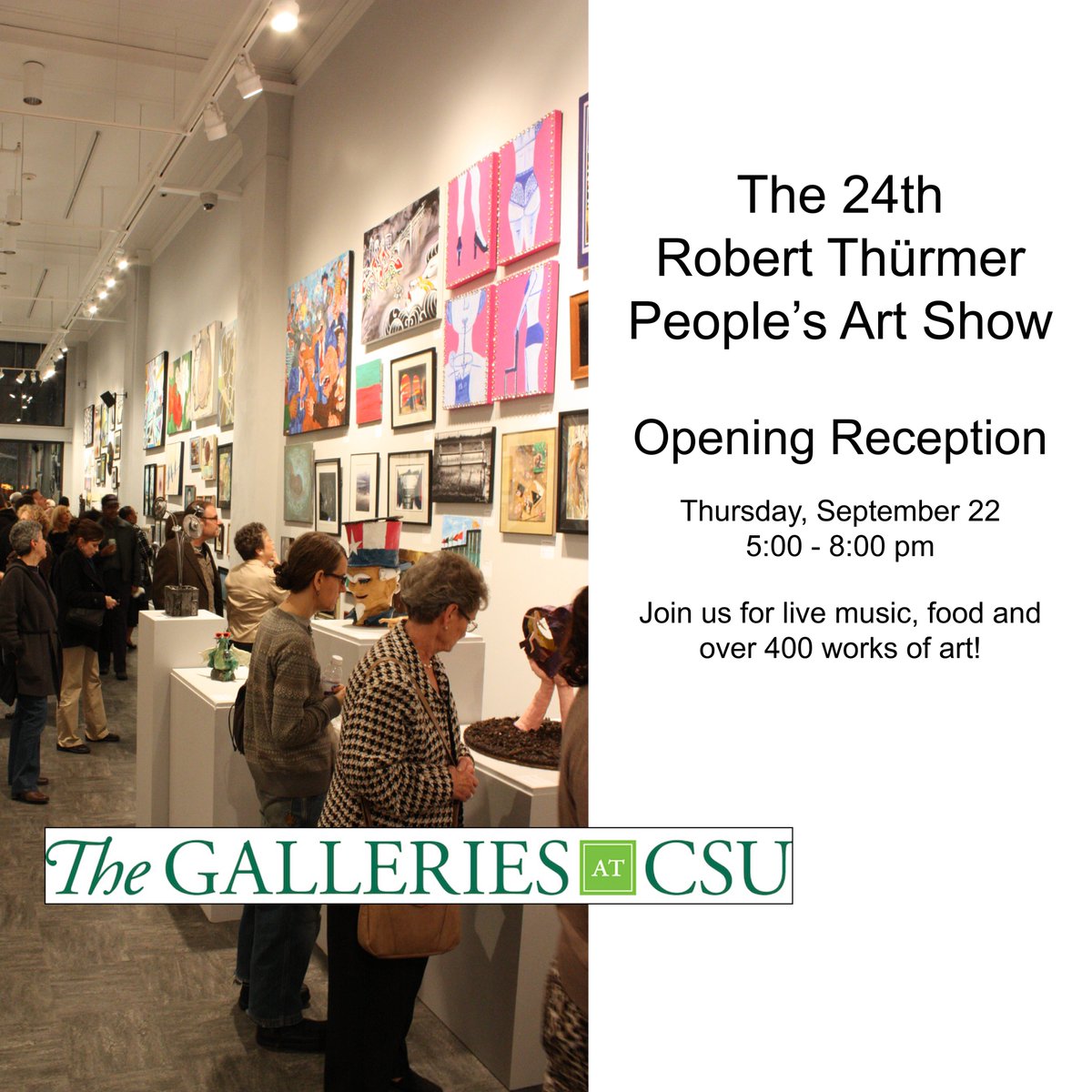 What a fantastic response we had to our call for entries for the 24th Robert Thürmer People’s Art Show! Thank you! More than 200 artists showed up with art in hand, contributing over 400 pieces to the show. Opening Reception Tomorrow! artsandsciences.csuohio.edu/galleries
