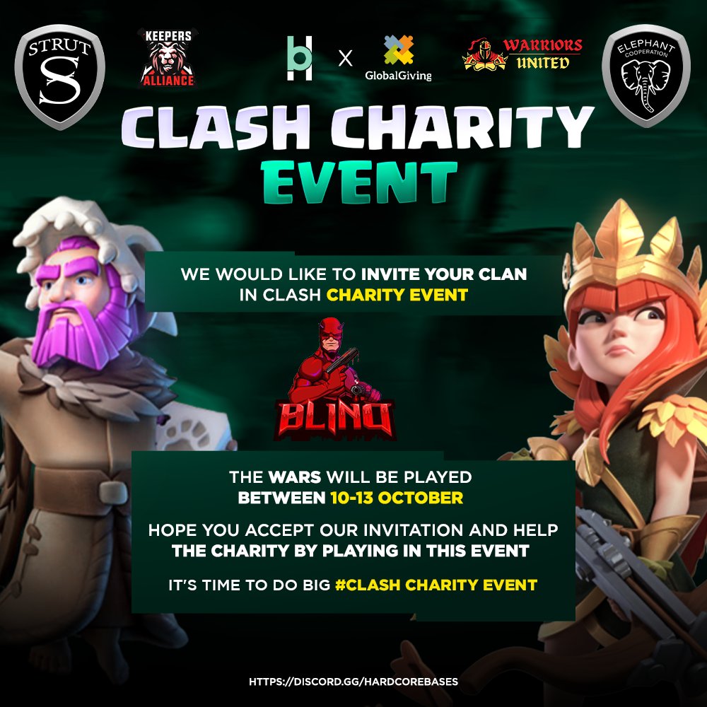 hardcorebases (@hardcorebases) on Twitter photo Hey y'all! <a href="/BlindCOC/">Blind eSports COC</a>
We would like invite you to our Charity Event 💪
We hope you accept our invitation. Thanks!
For more information join
👉 discord.gg/hardcorebases
#TimeToDoBig Hey y'all! <a href="/BlindCOC/">Blind eSports COC</a>
We would like invite you to our Charity Event 💪
We hope you accept our invitation. Thanks!
For more information join
👉 discord.gg/hardcorebases
#TimeToDoBig