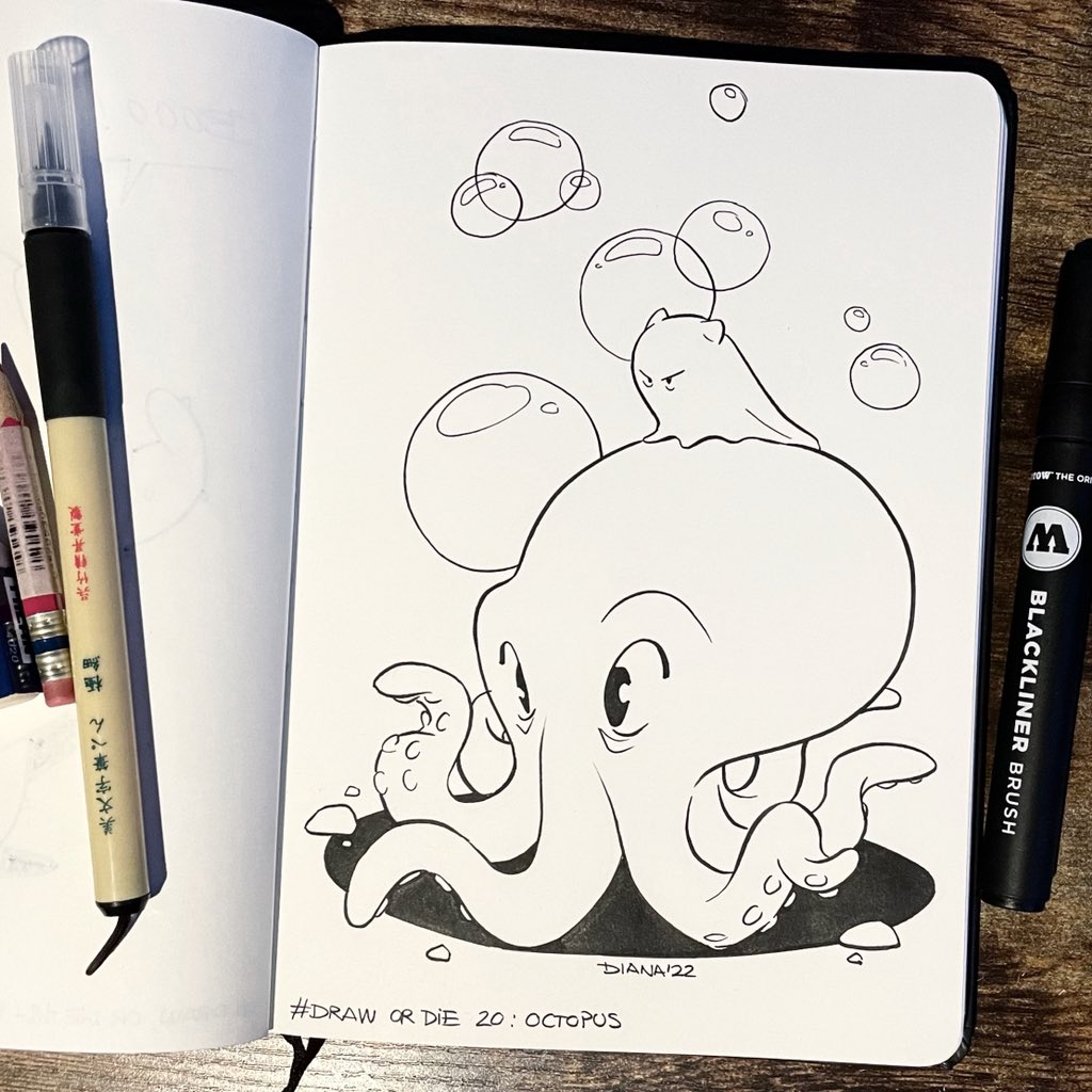 EgeaDiana's tweet photo. Draw or die 20: octopus 

#drawordie #octopus #characterdesign #cartoon #kuretake #bimoji #molotow https://t.co/JhmWpb94pO