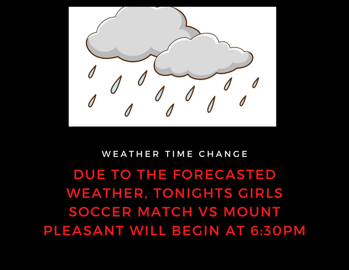 Due to the forecasted weather for this evening, we are pushing the start time of the girls soccer game up to a 6:30pm start time. Gates will now open at 5:30pm.