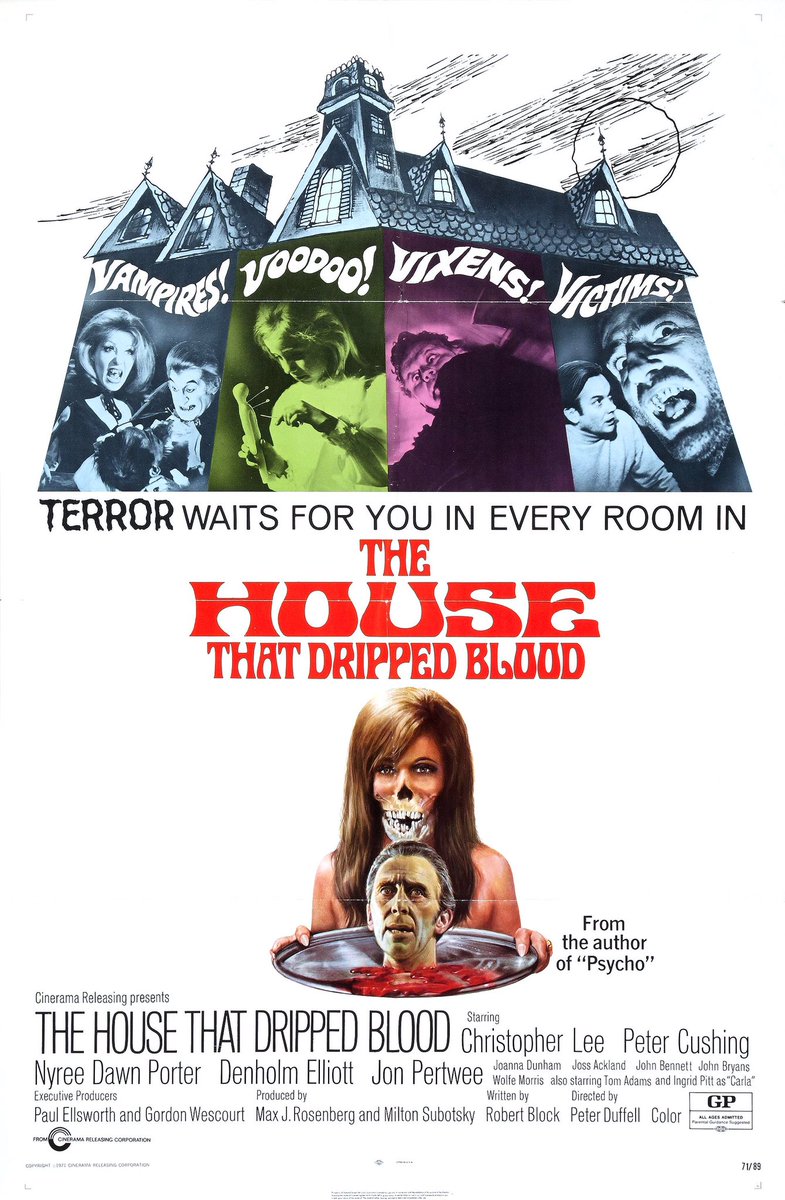 #Sister Psycho’s #HorrorReview: #TheHousethatDrippedBlood An #AmicusProduction. An #anthology. Revolves around house. #Poster says... #vampires! #voodoo! #vixens! #victims! #DoctorWho becomes a #vamp. #Evilchild kills dad w/#voodoodoll Highly recommend. Where to Watch: @Plex