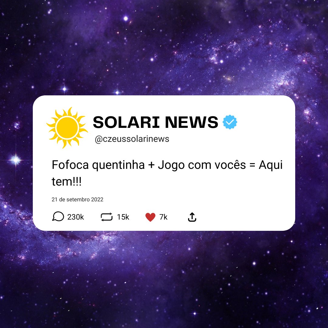 CZeusSolariNews's tweet photo. EXTRA! EXTRA!

Sejam bem vindos ao mais novo jogo da Solari! Pra você que gosta de fofoca e de se manter entretido.

Nessa tread, explicarei como vai funcionar e quais são as regras.

Segue o fio! https://t.co/OO620Uu2IL