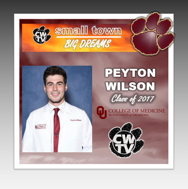 TvCashion's tweet photo. SMALL TOWN/BIG DREAMS: ACADEMICS 2.7
PEYTON WILSON
@OUCollegeofMed 
Peyton rounds out our 3 current OU Med School alums.  We all remember Peyton on the gridiron &amp; diamond, but since graduating from Cashion &amp; OSU, he now has his sights on making a positive impact in medicine. https://t.co/OpEg9D52Sq