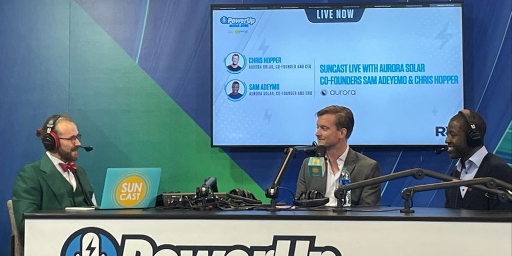 aurorasolarinc's tweet photo. It's been a busy week at #REplus22!
Between visits to our #AuroraSolar booth (2464) and meetings with fellow #solar pros, our co-founders @solarsamrise & @chhopper visited @nicomeo of @mysuncast to talk about the evolution of #solar software. 🎙
#SunSnaps #SunCast @REPlusEvents https://t.co/HBRh2w0ceV