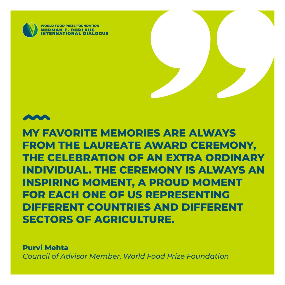 What is <a href="/DrPurviMehtaM/">Dr. Purvi Mehta</a>'s favorite part of the Borlaug Dialogue?

The Laureate Award ceremony - a special night to celebrate accomplishments amid the many challenges we face in global food security.

Make sure to tune in this year: bit.ly/3aWPg3z #FoodPrize22