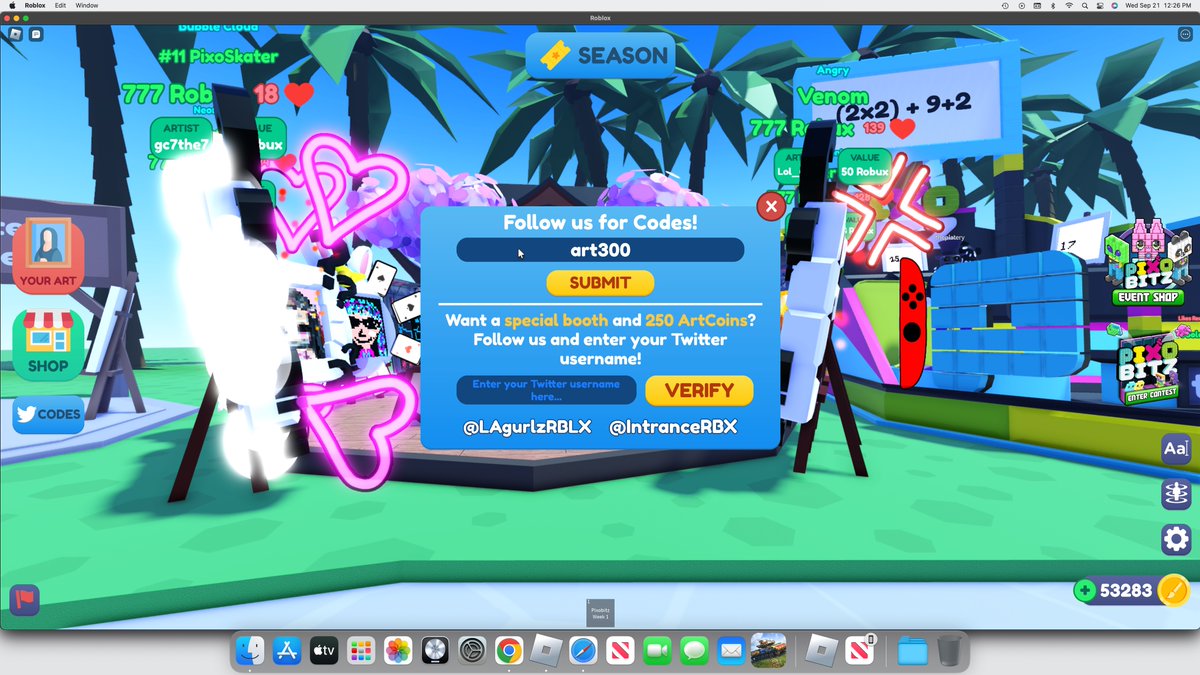 gc7the7's tweet photo. new code: art300
.
.
.
#starvingartistsRBX
#Roblox
#GAMEthe7 https://t.co/6mLRyqUa8A