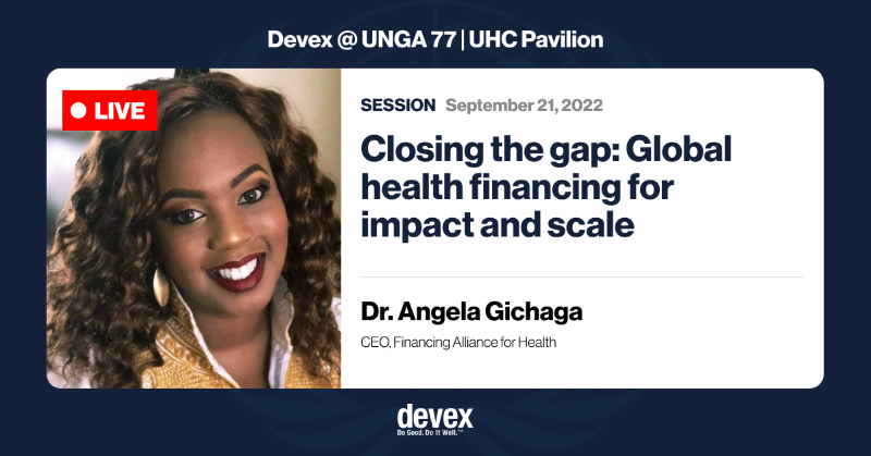 devex's tweet photo. 🔴 LIVE: Join this discussion with Jon Fairest of @sanofi, @AngelaGichaga of @FinancingAllian, @AtokiMories of @abchealthafrica, @NRaoMD of @RockefellerFdn, and @Steph_Beasley of @devex.

#DevexEvent @ #UNGA 77