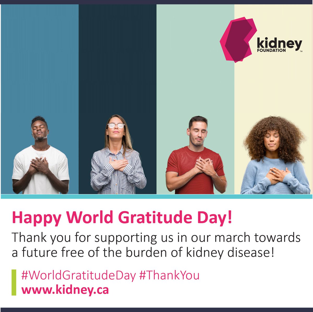 Happy #WorldGratitudeDay! Today, we express how deeply thankful we are for everyone who supports #TheKidneyFoundation. Thanks to your generosity and compassion, each day, we get closer to a future free of the burden of #kidneydisease. See your impact here: kidney.ca/About-Us/Overv…