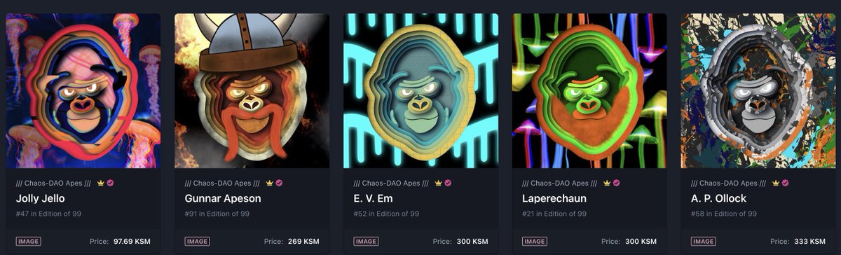 apeXchimpz's tweet photo. If 98 KSM is a bit over your budget to get an OG APE of only 99, that also grants access to @ChaosDAO "secret" discord,
maybe the current FP of 2.2 KSM (<90$ !) of the BuffChimpz is an option to get some skin in the game of apeXchimpz 🍌🐒

https://t.co/eTNII5BsW3
#thinfloor https://t.co/VEN1AmVEt9