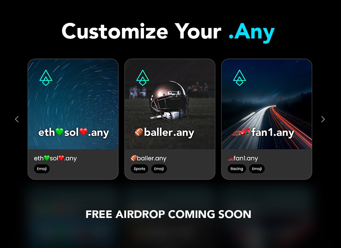 AnysideNames's tweet photo. Previews 👀

You will be able to customize your Anyside tokens and the way they appear on NFT marketplaces.

What better way to stand out? 🌟 https://t.co/Fzu813ICM4