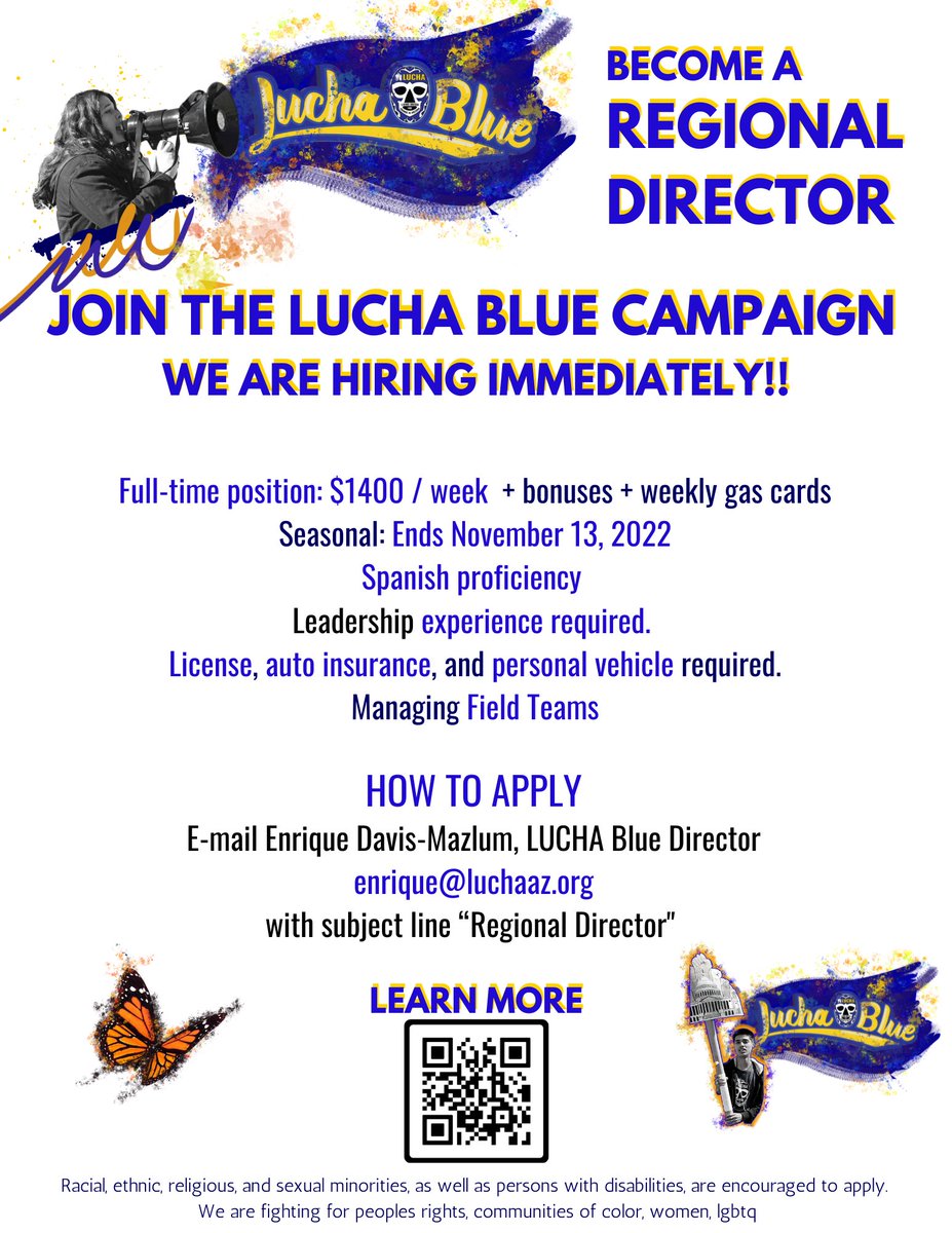 enriquedavis's tweet photo. Looking for 2 Regional Directors #Pima - #Cochise &amp; #Pima - #SantaCruz to help pass #yesprop308 #yesprop209 elect Down Ballot @PimaDems @cochisecodems @SandaClark4AZ @priasun @nancygforAZ #chrismathis @GonzalesSally @RepAndresCano @almaforarizona
 #flip #Arizona #Blue @LUCHA_AZ https://t.co/cOConXDwad