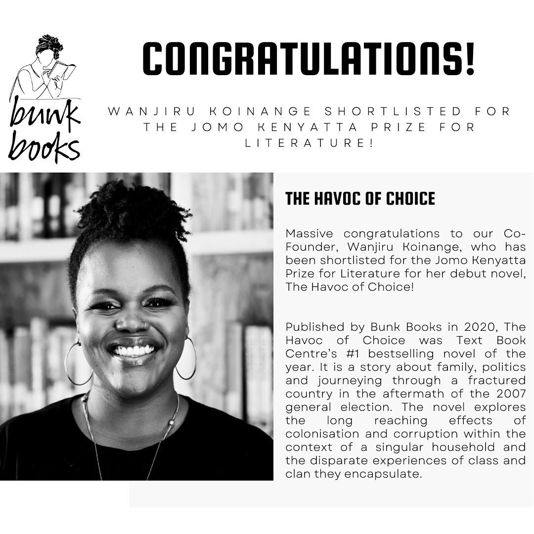 BunkBooks's tweet photo. Massive congratulations to @ShiroKoinange, whose debut novel The Havoc of Choice has been shortlisted for the Jomo Kenyatta Prize for Literature 🎉🎉🎉 https://t.co/sBHW3lKedY