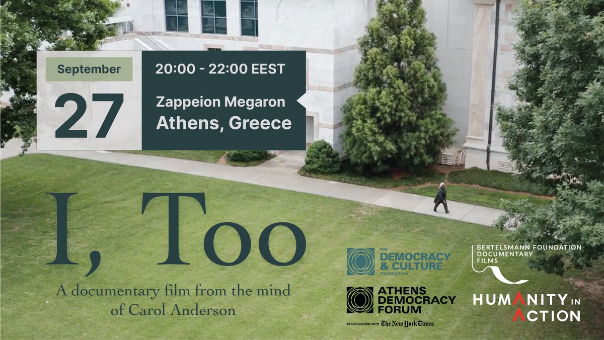 BFNA_docs's tweet image. Attending the @ForumAthens? You don't want to miss the premiere of #IToo with @ProfCAnderson and @NYTimesCohen at the Zappeion in Athens, Greece on Sept. 27th. RSVP here: eventbrite.com/e/i-too-intern…