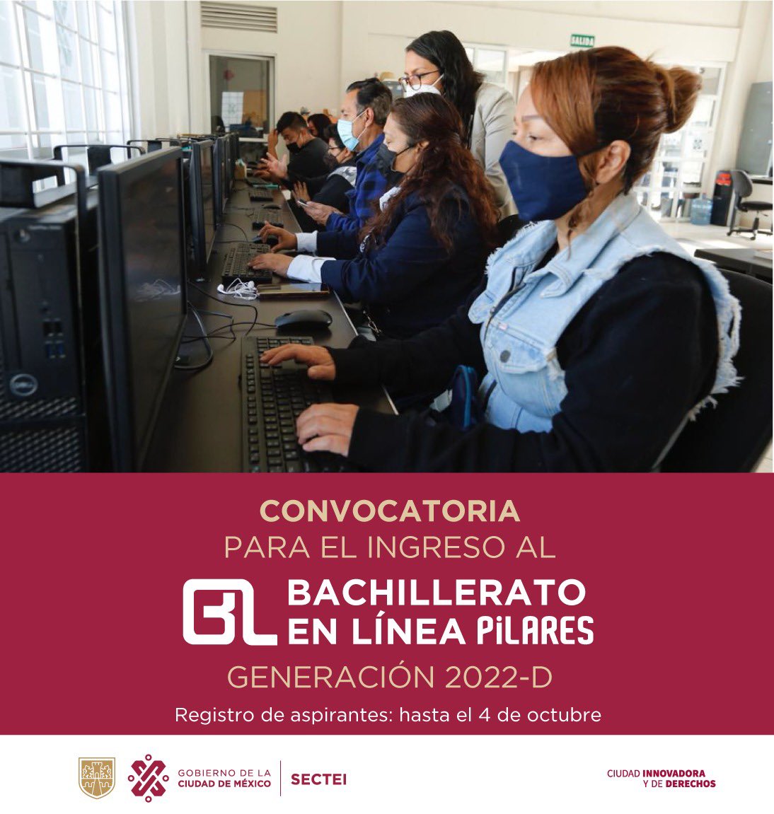 SECTEI_CDMX's tweet photo. 📢 ¡Termina tus estudios! Participa en la convocatoria "Bachillerato en línea PILARES".

✍🏻 Registro hasta el 4 de octubre 

Conoce todos los detalles ⬇️
https://t.co/BKD3R35I6Z

@CdmxPilares https://t.co/fBmgskJq9B