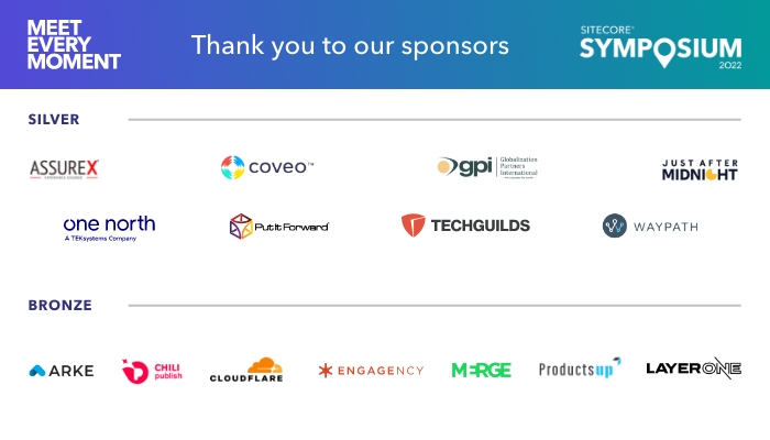 We want to say thank you to our #SitecoreSYM sponsors. Be sure to visit them at the Solutions Pavilion!