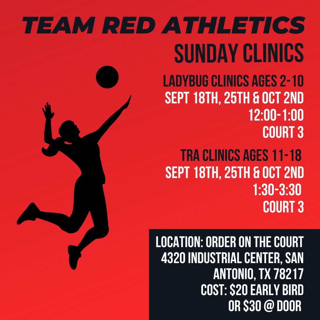 team_red_athlet's tweet photo. SUNDAY CLINICS ARE NOW AVAILABLE! 
We have clinics starting on Sunday, so get your athlete registered! 
Sign them up for the appropriate clinic according to their age. 
https://t.co/DaNwXDY6WF https://t.co/qvNZf8NwAP