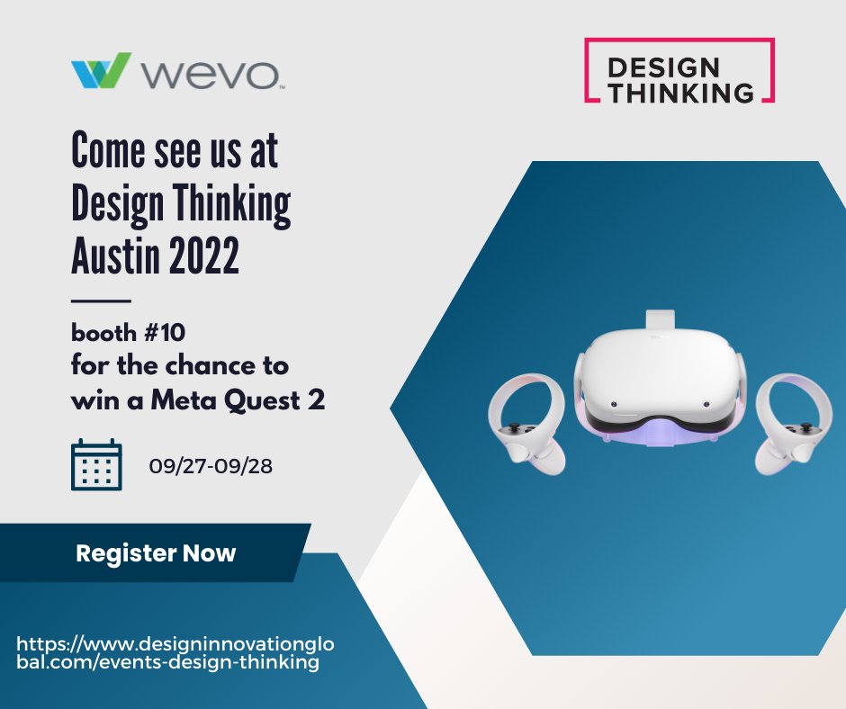 Wevoconversion's tweet photo. Come see us at Design Thinking Austin at booth #10. We'll be giving away a Meta Quest 2 virtual reality headset at the Design Drive to one lucky winner. Hope it'll be you! https://t.co/6uIsAZRzFc