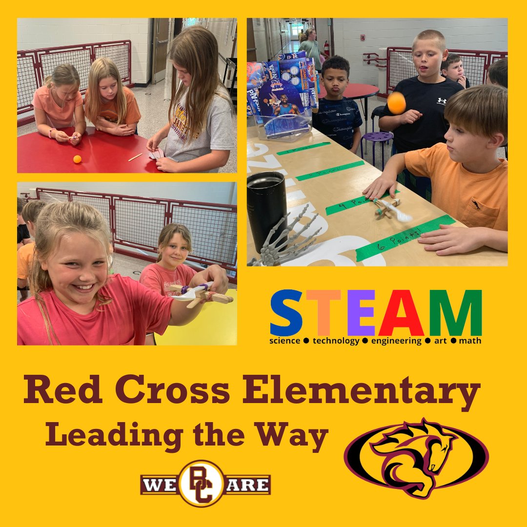 Red Cross Elementary STEAM engineers are taking it to another level. Check out their spoon catapult invention to launch a ping pong ball and score a goal.  drive.google.com/file/d/12eXl-Y…⁠
#WeareBC