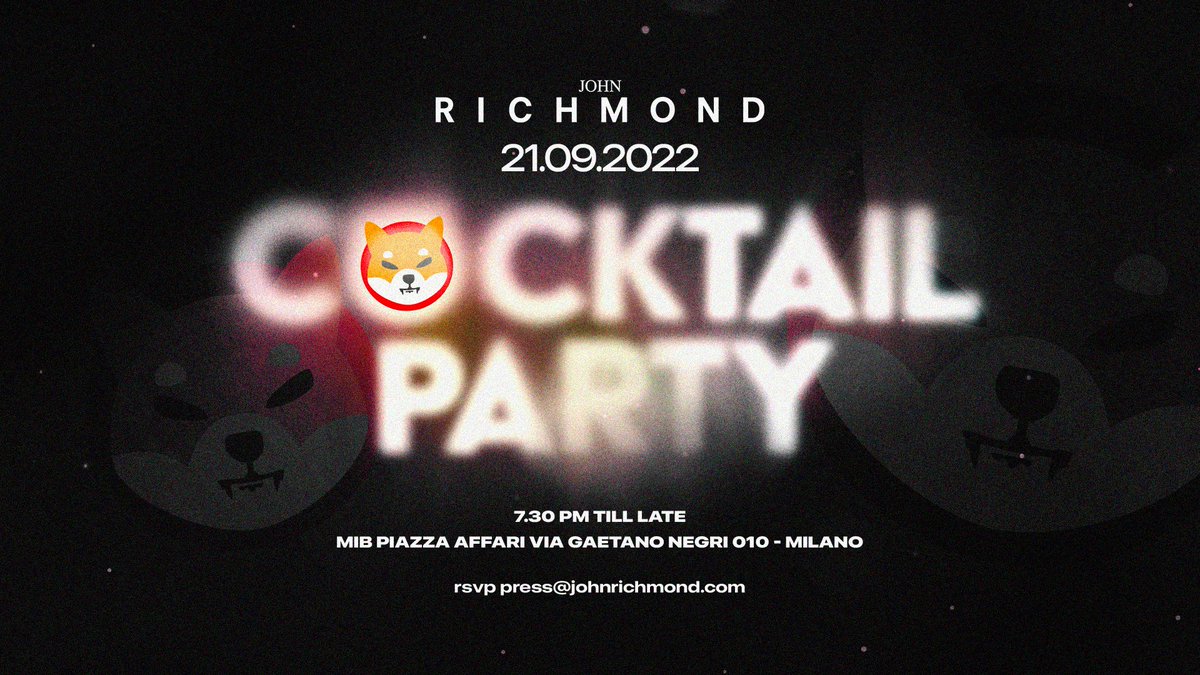 JRichmondstyle's tweet photo. The Shiba Richmond family is inviting you all to the private party for the #MilanFashionWeek in Milan tonight. 
The Richmond team is hoping to see you starting from 7.30 PM. 
#MFW

#LegendsLiveForever #SHIB #fashion #ShibaJohnRichmond #Richmond #SHIBARMY #JR https://t.co/yBkQiuk1Q3