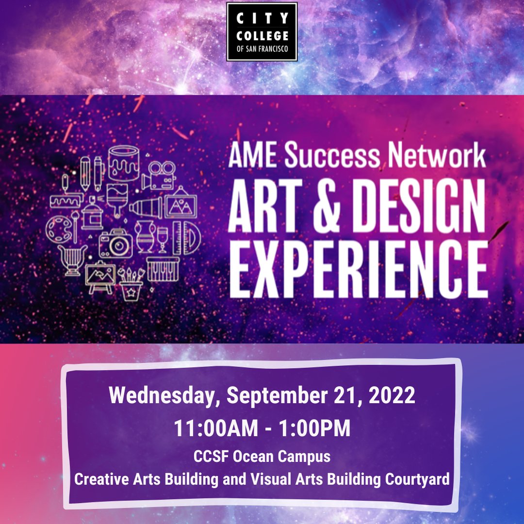 OfficialCCSF's tweet photo. Tap into your creative power and see art in action at the "Art & Design Experience" event today. Faculty and students will showcase their creative talents and hold demonstrations from 11AM-1PM in the Ocean campus Creative and Visual Arts Building courtyard.
#CCSF #CCSFRams https://t.co/QOHLP69zTL