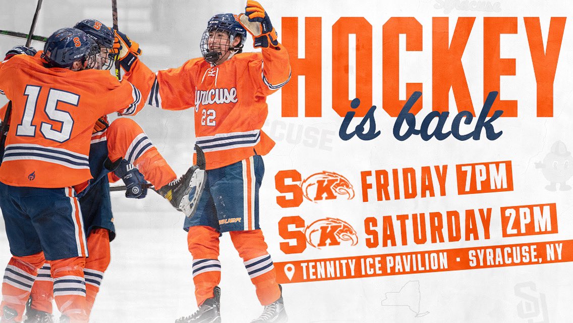 syracusehockey's tweet photo. Hockey is back at the Pavilion 𝙏𝙃𝙄𝙎 weekend! #FO𝗖𝗨𝗦𝗘D 🍊 https://t.co/loGnGE02sP