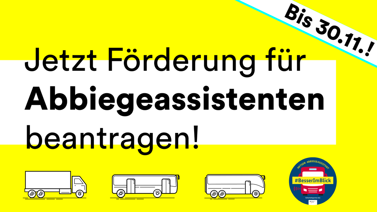 BMV's tweet photo. Noch bis zum 30.11. können sich Unternehmen Abbiegeassistenten für Lkw fördern lassen.
„Jeder Abbiegeassistent, den wir fördern, bedeutet mehr Sicherheit für Fußgänger & Radfahrer. Wer mit #Abbiegeassistent fährt, ist ein Vorbild und schützt Leben“, so @Wissing. #BesserImBlick https://t.co/X6M86RObwi