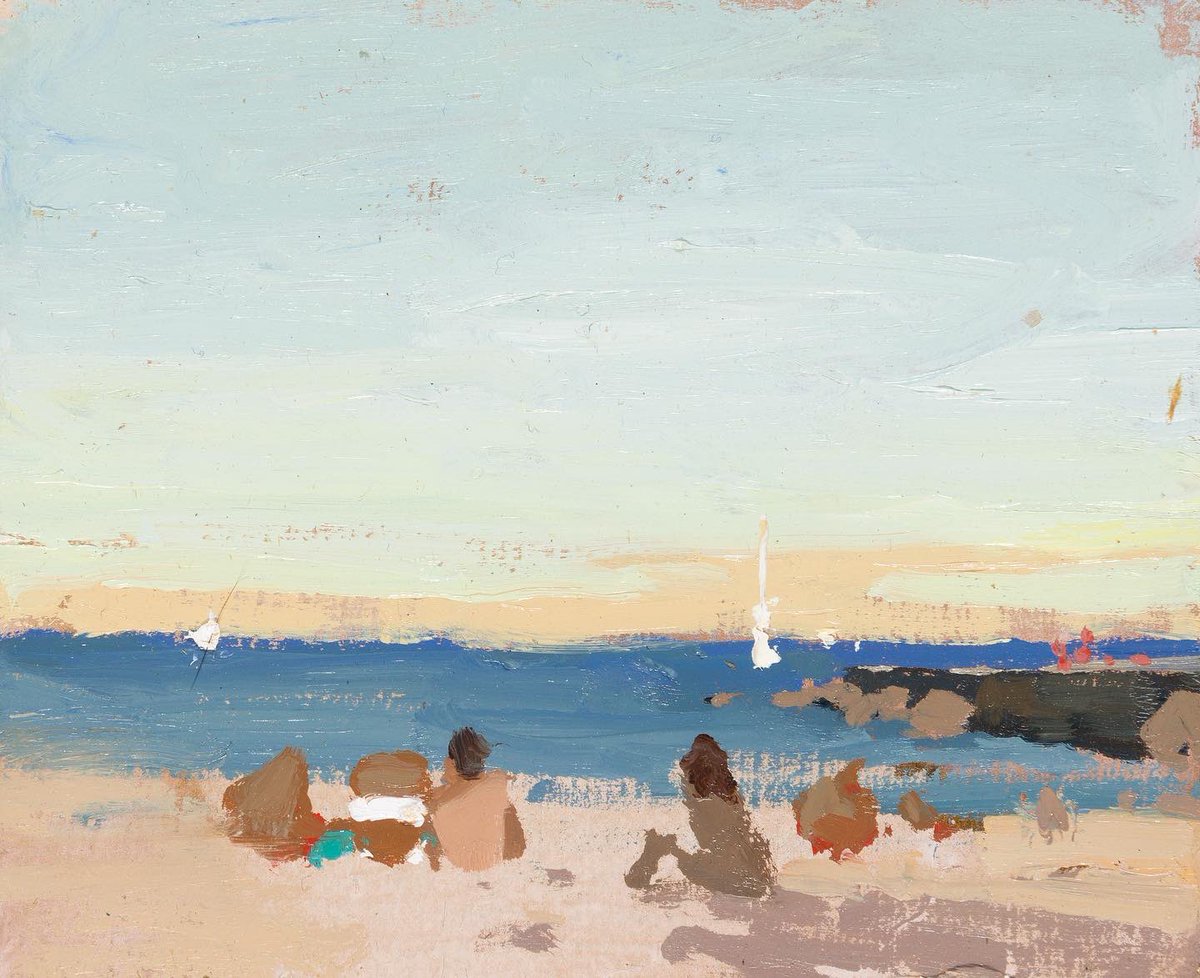 Red_Rabbit_7's tweet photo. Fading light and fickle beach people. Evening Plein airs on Barcelona Beaches from the July workshop.  Three paintings for the November Solo Exhibition with @principlegall https://t.co/OGVXY7a9Tg
